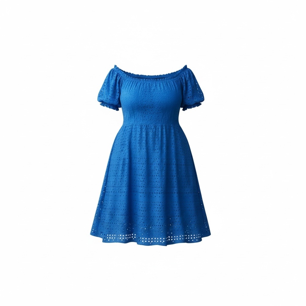 Lane Bryant Blue Ruffle Tiered Eyelet Dress - Size 16P